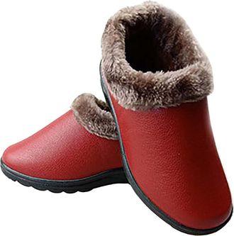 Generic Ladies Winter Boots, Snow Boots Women Brown - Comfortable Warm Boot Lightweight Slip On Fleece Shoes Solid Color Fluffy Boot Indoor Casual Waterproof 