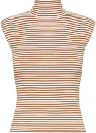 Max Mara Mouwloze Gestreepte coltrui - Dames - Coltruien - Beige - S - Truien & Vesten