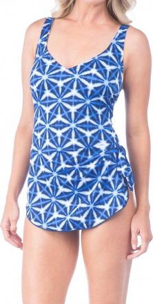 Maxine Of Hollywood Prismatic Sarong One Piece Swimsuit In Cobalt