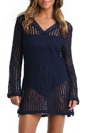 La Blanca Waverly Long Sleeve Cotton Cover-Up Dress in Indigo at Nordstrom, Size X-Small