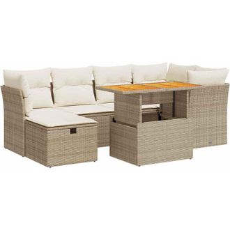 vidaXL Set Sof&aacute;s Jard&iacute;n Y Cojines 7 Pzas Rat&aacute;n Sint&eacute;tico Acacia Beige Vidaxl