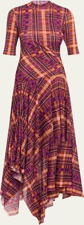 Diane Von F&uuml;rstenberg Margot Plaid-Print Mesh Handkerchief Maxi Dress