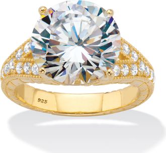 Palm Beach Jewelry 6.30 Cttw. Round CZ Gold-Plated.925 Silver Milgrain Split Shank Engagement Ring