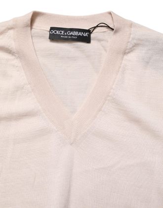 Dolce & Gabbana Mens Cashmere V-Neck Sweater Beige