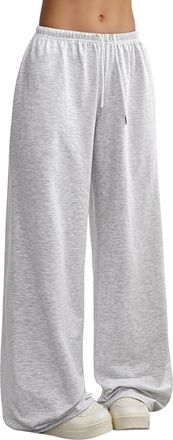 Generic Womens Casual Stretch Pull On Wide Leg Trousers Ladies Elasticated Smocked Waist Lounge Pants with Pockets Black Blue Brown Grey Pink White Green Khak