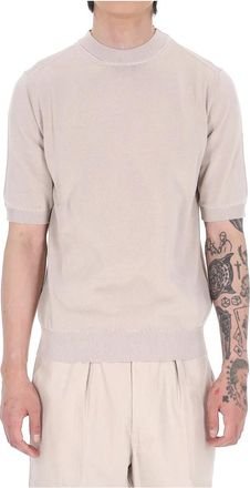 Eleventy T-shirt van katoenpiqu&eacute; met zadelsteek - Heren - T-shirts - Beige - L - Katoen - Tops