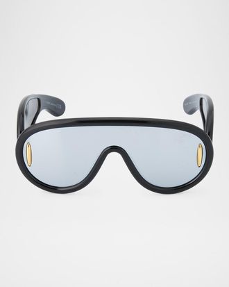 Loewe Men & apos;s Wave Acetate Anagram-Temple Mask Sunglasses