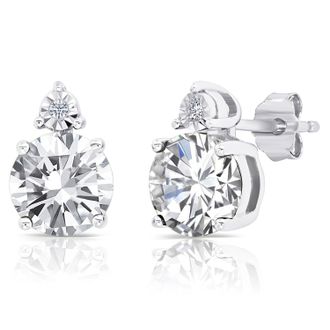 MAX + STONE Sterling Silver 7mm Round Gemstone and Diamond Accent Stud Earrings