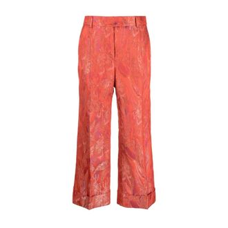 Alberto Biani Floral Print Jacquard Trousers - female - Alberto Biani - Cropped Trousers - Red - XS - Trousers