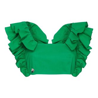 Philipp Plein Tops, Dames, Groen, M, Katoen, Volant Cropped Top