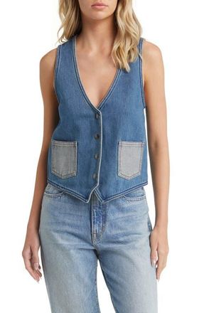 Brixton Frisco Flower Embroidered Denim Vest in Two Tone Indigo at Nordstrom, Size Medium