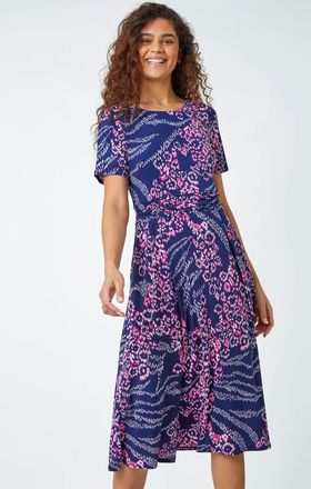 Roman Textured Animal Print Stretch Dress