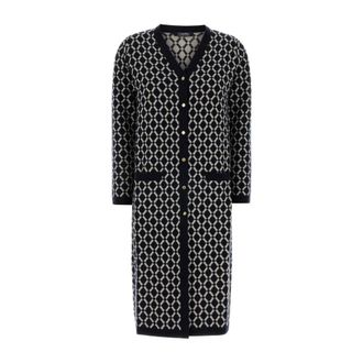 Max Mara Cardigans, female, Blue, Size: XS Long jacquard wool cardigan