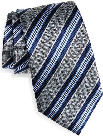Nordstrom Stripe Silk Tie in Silver at Nordstrom