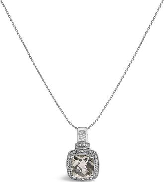 House of Brilliance Sterling Silver Cushion Gray Green Amethyst and Diamond Accent Halo Pendant Necklace at Nordstrom