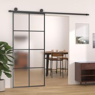 vidaXL Vidaxl - Puerta Corredera Aluminio Y Vidrio Esg Negra 90x205 Cm