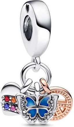 Pandora Two-Tone Rainbow Heart Butterfly & Peace Triple Dangle Charm
