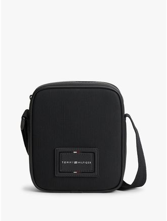 Tommy Hilfiger Mens Hilfiger Logo Textured Mini Reporter Bag - Black