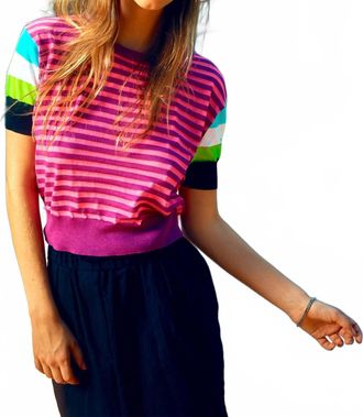 Replica Los Angeles Mixed Stripe Short Sleeve Sweatshirt In Pink Multi