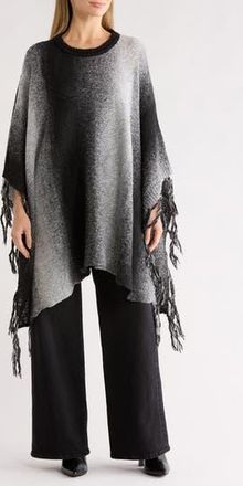 La Fiorentina Ombr&eacute; Fringe Trim Poncho in Grey at Nordstrom Rack