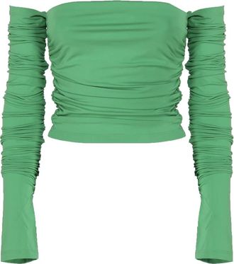 Andamane Groene Gedrapeerde Off Shoulder Top - Dames - Blouses - Groen - L - Overhemden