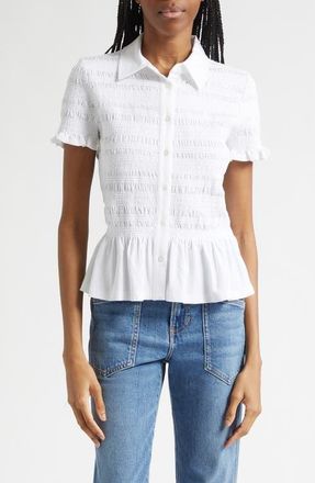 Veronica Beard Ellisandra Shirred Peplum Top in White at Nordstrom, Size X-Large
