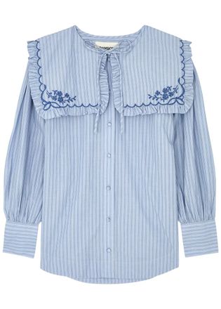 Damson Madder Nordine Striped Cotton Blouse - Blue - 8 (UK8 / S)