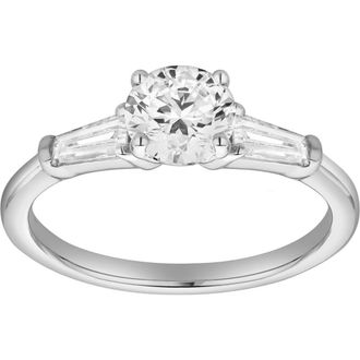 LuvMyJewelry Nova 14K Gold Tapered Baguette & Round Cut Lab Grown Diamond Three Stone Ring - 1.48 ct in 14K White Gold at Nordstrom, Size 7