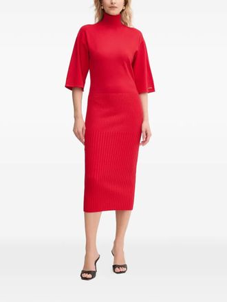 Twin-Set turtleneck quarter-sleeve midi dress - women - Fabric - S - Red