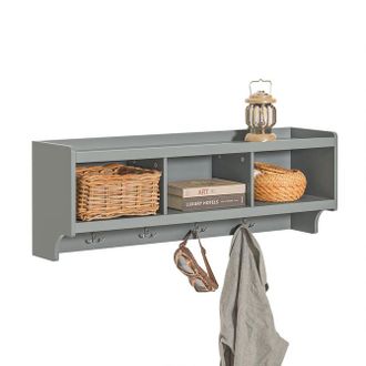 SoBuy Sobuy - Appendiabiti Da Parete Appendiabiti Da Ingresso Mensola Pensile Con 3 Cesti E 4 Ganci, Grigio Chiaro 100x25x35cm Fhk28-hg