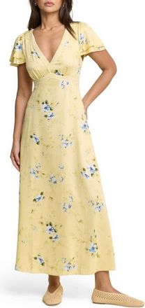 Nobody's Child Iris Trim Floral Print Maxi Dress in Yellow at Nordstrom, Size 12