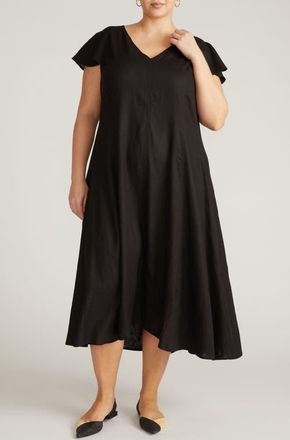 Universal Standard Victoria Linen Blend Dress in Black at Nordstrom, Size Xl