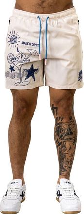 Maceoo Marty Embroidered Swim Trunks in White at Nordstrom, Size 2