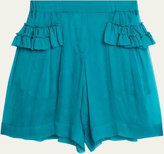 Dries Van Noten Pacuna Tiered Silk Muslin Shorts