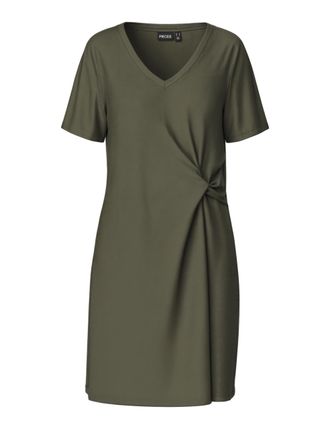 Pieces Womens Pcanora Ss V-Neck Knot Dress JRS Bc, Dusty Olive, M