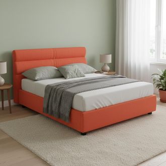 Dmora Cama Doble Brienno, Desenfundable, Con Almac&eacute;n Hecho En Italia, Tama&ntilde;o Colch&oacute;n 160x190 Cm, Naranja