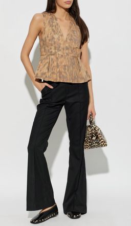 Ganni V-neck Top, Womens, Beige