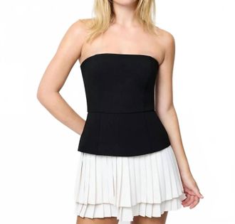 French Connection Azra Strapless Pleat Mini Dress In Black & Porcelain