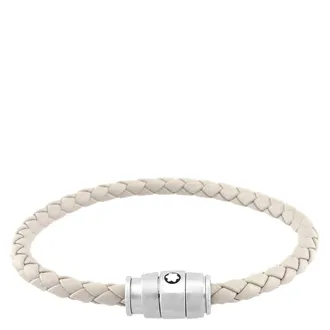 Montblanc Meisterstuck Steel & Cloudy Beige Leather Bracelet, Size 63