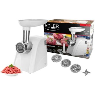 Adler Europe Ad4803 Picadora De Carne El&eacute;ctrica, Embutidora Salchichas, 3 Discos Corte, Cuchilla Acero Inoxidable 2000w Blanco