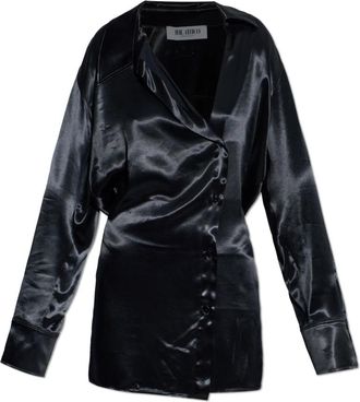 The Attico Sensuele Jurk in Blouse-Stijl - Dames - Shirt Kleedjes - Zwart - 2XS - Leer - Kleedjes