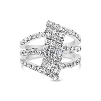 House of Brilliance 18K White Gold 1 3/4 Cttw Diamond Multi Crossover and Split Shank Cocktail Ring