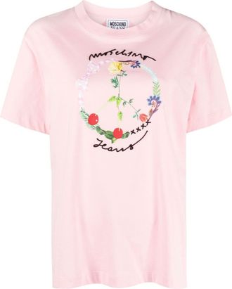 Moschino logo-embroidered cotton T-shirt - women - Cotton - S - Pink