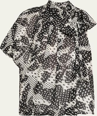 Dries Van Noten Crunch Polka-Dot Silk Chiffon Balloon Blouse