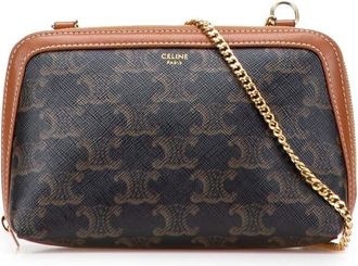 Celine Pre-owned Celine Triomphe Coated Canvas Clutch On Chain Ladies F-1P-1211