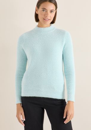 Cecil Stehkragenpullover CECIL, Damen, Gr. XXL (46), light foam blau, Strick, Obermaterial: 80% Polyester, 20% Baumwolle, unifarben, l&auml;ssig geschnitten h&uuml;ft