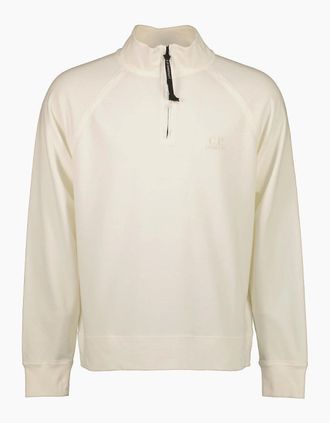 C.P. Company Mens Light Fleece Quarter Zip Logo Sweat - White - Size: 42