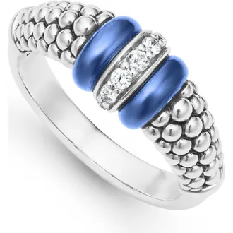 Lagos Blue Caviar Diamond Link Ring in Ultramarine at Nordstrom, Size 7