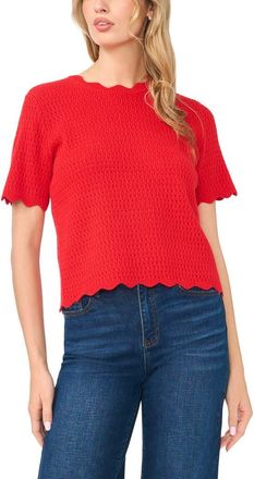CeCe by Cynthia Steffe Pointelle Knit Scallop Trim Sweater in Crushed Red at Nordstrom, Size X-Large