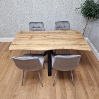 Kosy Koala Wooden Dining Table with 4 Grey Velvet Chairs, Stylish Dining Room Furniture in Brown